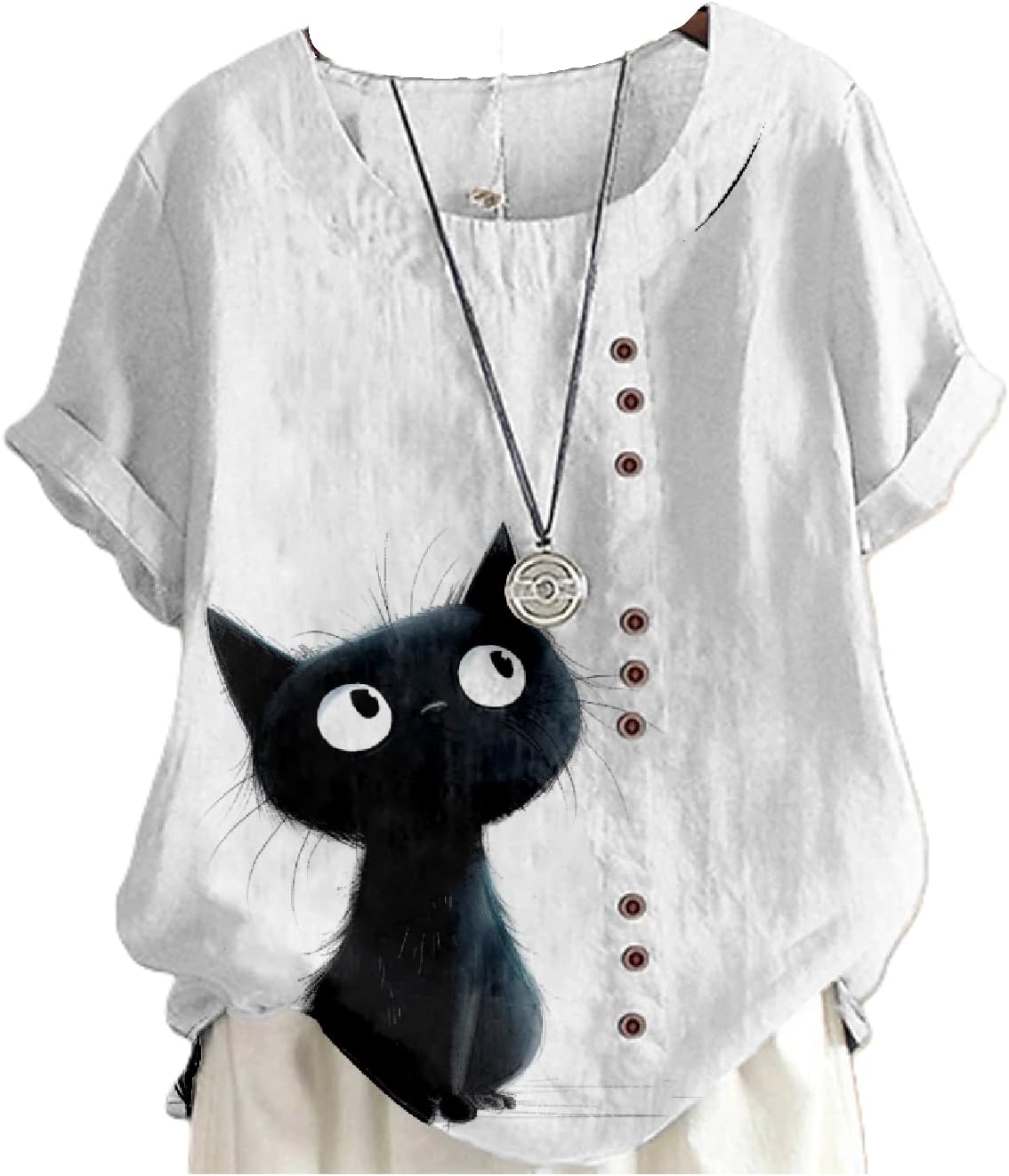 Cat Shirts for Women Loose Fit Short Sleeve Crewneck 2024 Summer Beach Boho Hide Belly Vintage Dressy Tops