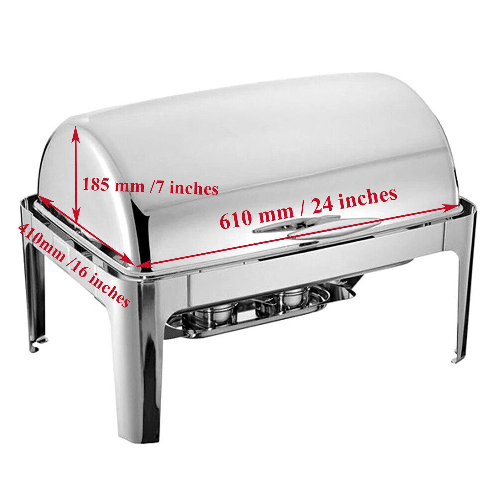 Set scaldavivande professionale Chafing Dish da 9 l, in acciaio inox, per buffet, colazione, feste (1 serbatoio dell'acqua + 2 contenitori per la combustione)
