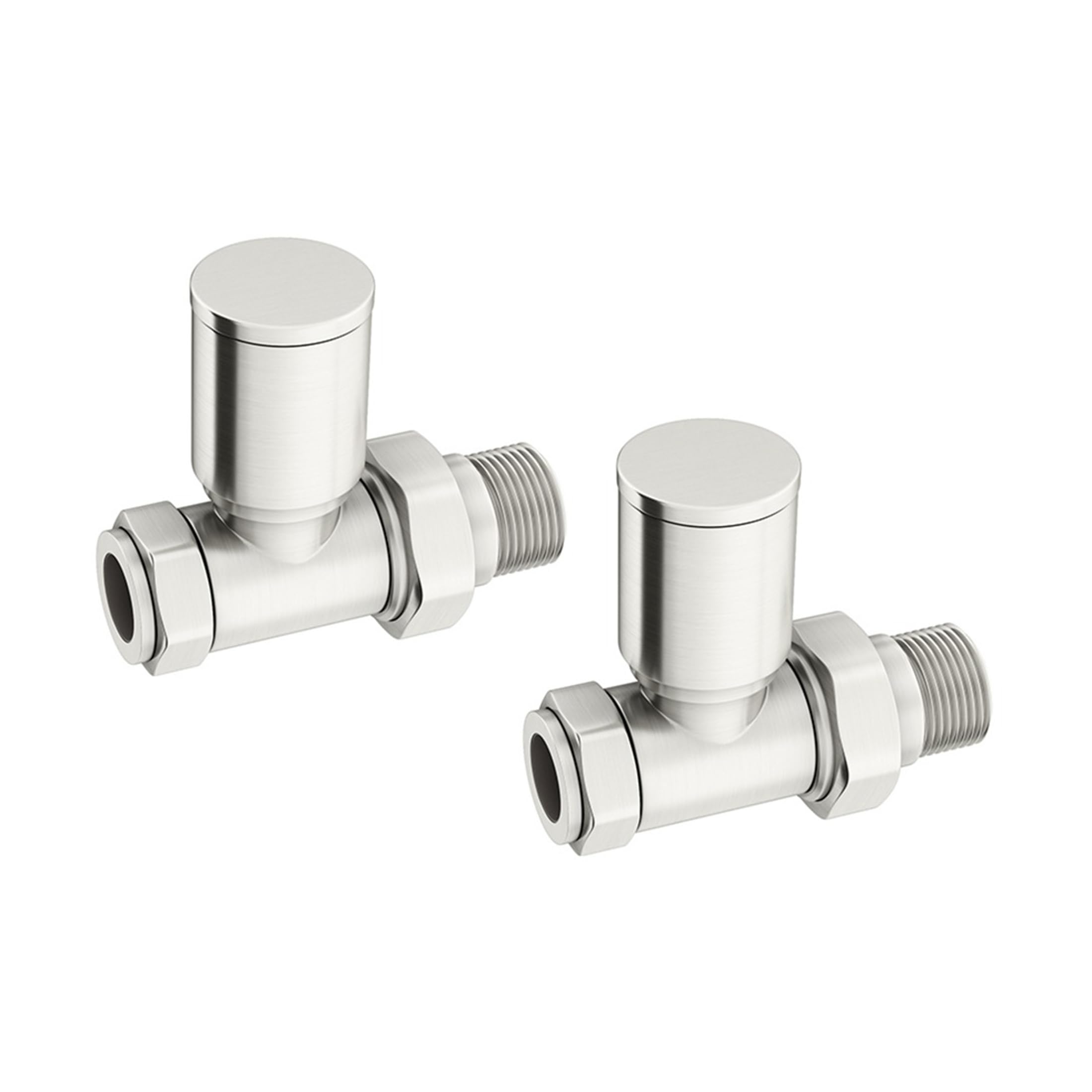 Manual Radiator Valve Round Straight - 15mm x R 1/2" - Brushed Nickel