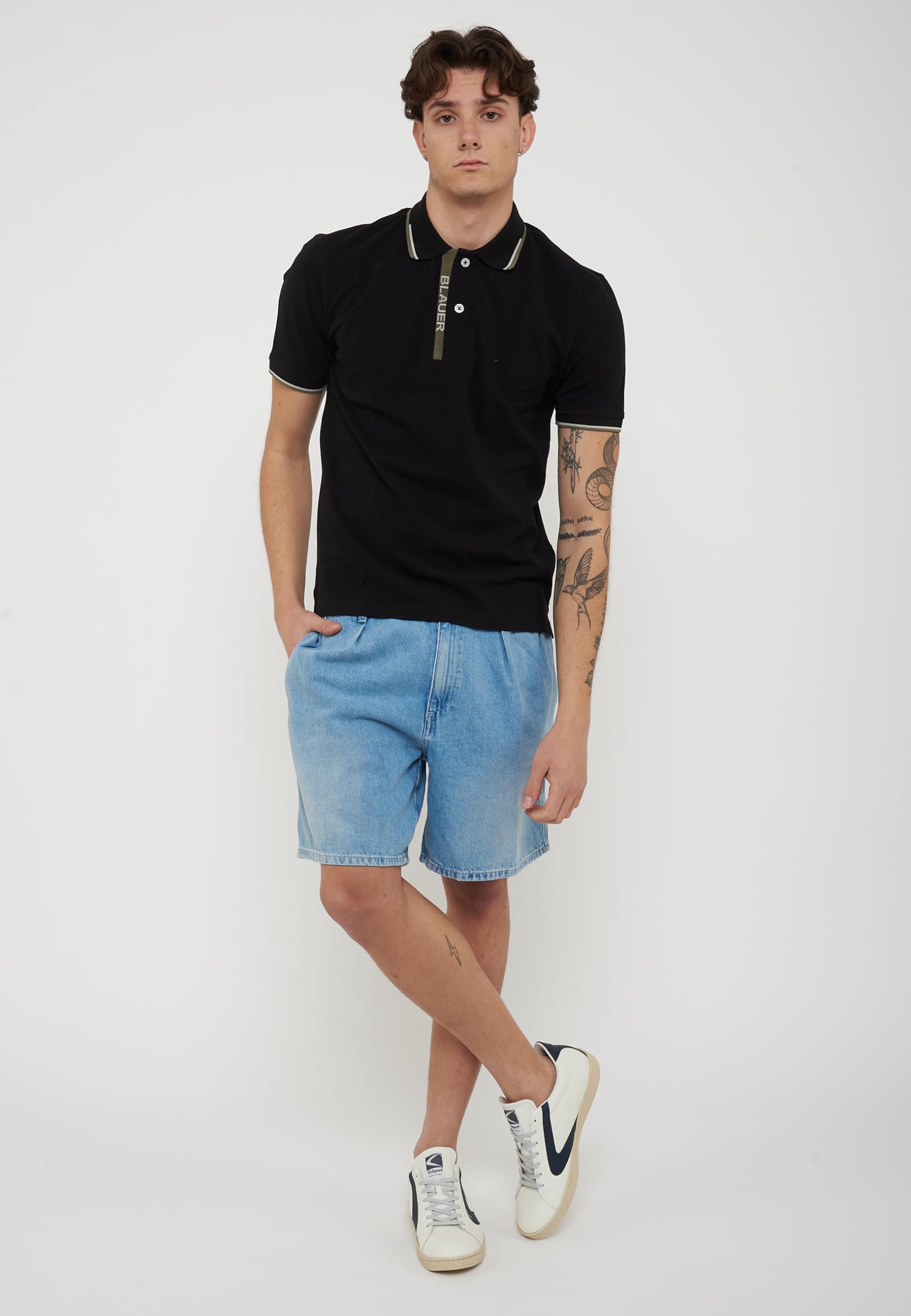 Blauer Polo Doppia Riga Logata Parkson