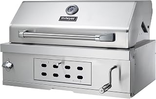 28Inch Built in Charcoal BBQ Grill for Outdoor Kitchen,Large Barbecue Grill | Heavy Duty 304 Stainless Steel with Liftable Charcoal Tray, Dual Cooking Grates, Insulated Hood, Temp Gauge and Air Vents