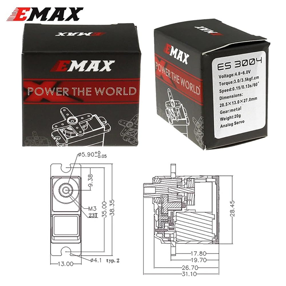 SPARKHOBBY ES3004 Metal Analógico Servo 20g Impermeable Servo con Engranajes para EMAX Servo para RC Coche Helicóptero Barco Avión Piezas Accesorios (ES3004 4 Piezas)