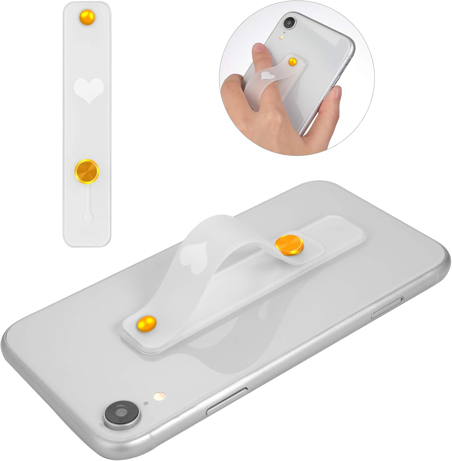 ZIYE Portable Telescopic Finger Strap Bracket Phone Grip Finger Strap Phone Holder for iPhone Android Smartphone Small Tablet Mobile Device (White)