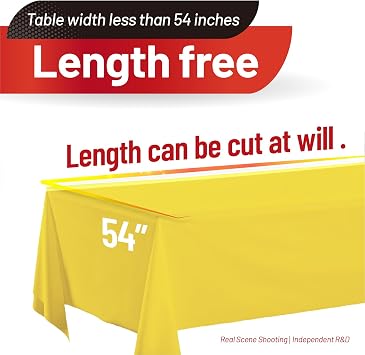 Plastic Table Cloth, 310 Ft X 54 In Plastic Table Cloth Disposable Yellow Table Cloths with Any Cut Sliding Cutters Premium PEVA Disposable Tablecloth for Picnics, Parties, Birthdays, Festivals