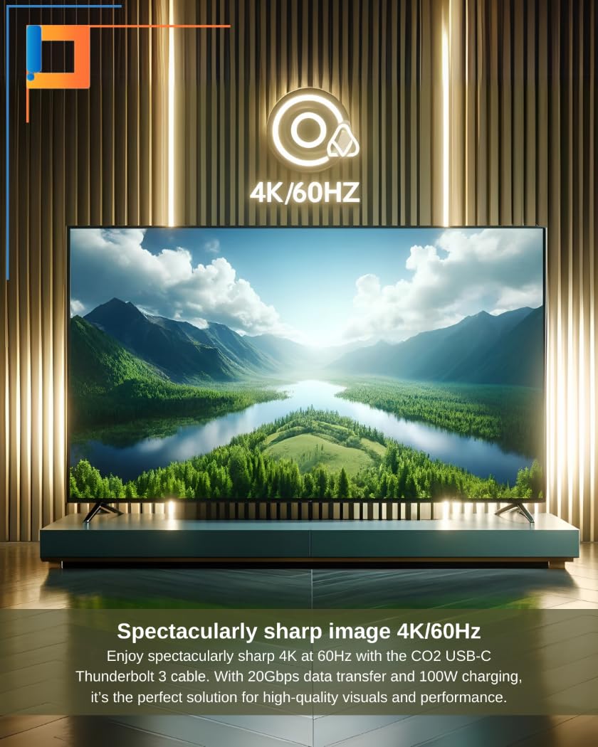 CO2 Kabel USB-C Thunderbolt 3.0, Ultra szybka transmisja danych 20 Gb/s, Obsługuje 4K/60 Hz, Szybkie Ładowanie 100W (5A), Aluminium Space Grey, Kompatybilny z iPhone, MacBook, iPad Pro, USB typ C (2m)