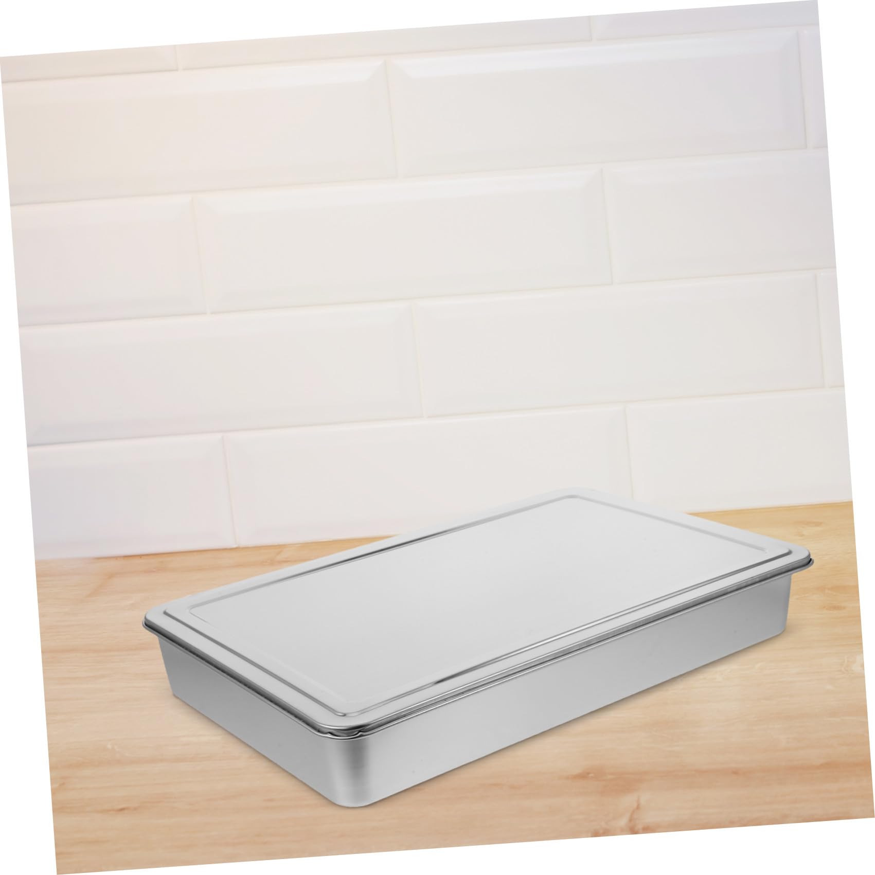 Moule Rectangulaire en Acier Inoxydable 43X28X6 CM Couvercle pour Cuisson de Gâteaux, Brownies et Conservation, Adapté Four Grille-