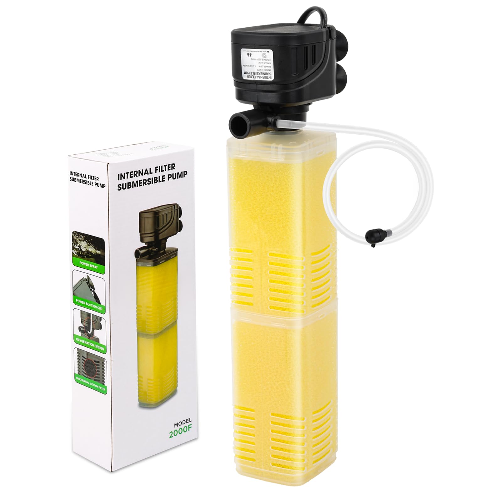 Klabb Aquarium Filter 40-100 Gal Tanks Submersible Internal Fish Tank Filters Large Tank Pond Clear for 320 GPH 4 in 1 Biochemical Filtration 1.2 m Lift Wavemaker and Air Supply 110V 60Hz