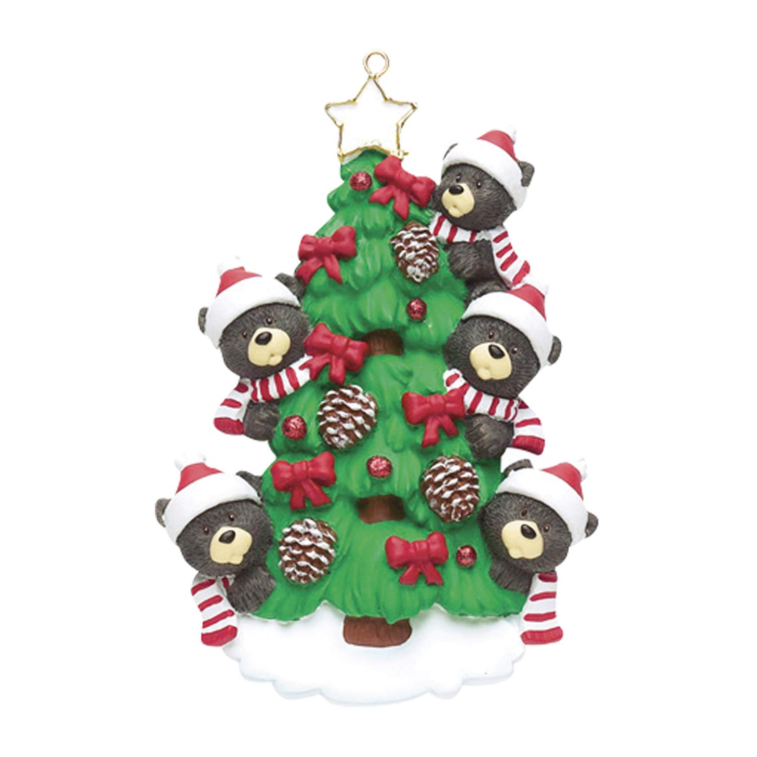 Personalized Christmas Ornaments 2017 Red Ribbon Tree Family of 5 Holiday Black Bear Ornaments Cute Parents Grandparents Brothers and Sisters Best Friends Siblings Kids Coworkers of Five