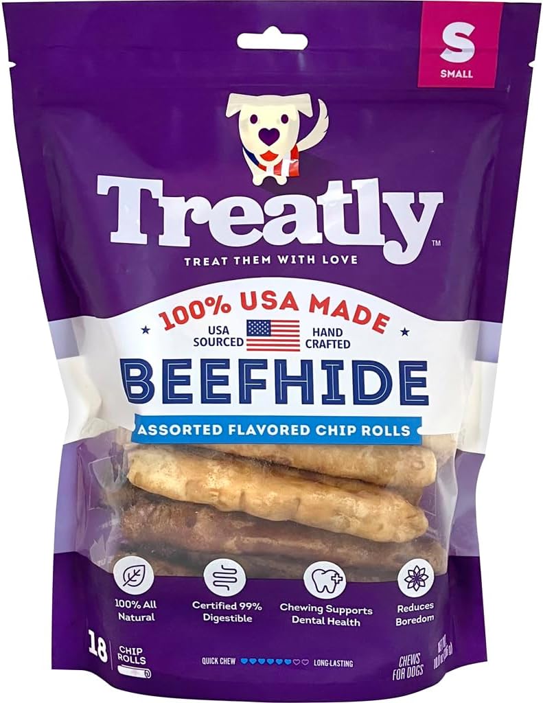 12224 5 in. 100 Percent USA Hide Chip Rolls - Chicken & Beef - 18 per Pack - Case of 10