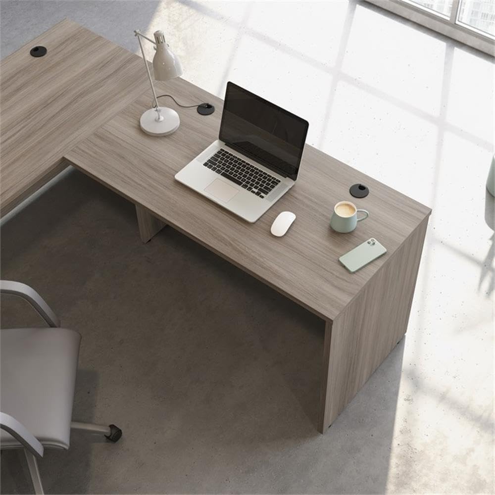 Pemberly Row 48 x 24 in Engineered Wood Computer Desk, Hudson Elm/Brown Finish, Durable 1 in Thick Melamine Top, Heat & Scratch Resistant, Cord Management, Adjustable Levelers, Office Workspace