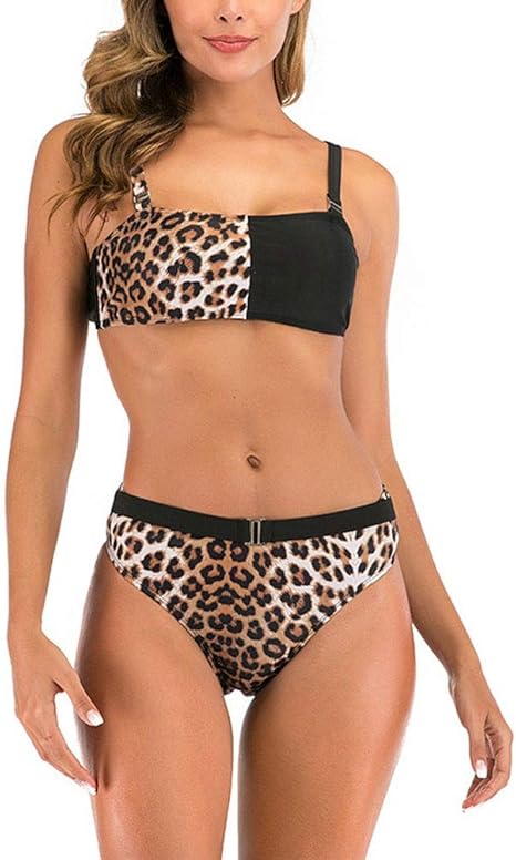 Amazon Co Jp レディース 水着 ワンピース 女性 セクシー シャム水着 女性用 水着 2ピースタンキニ水着 女性のセクシーな2ピース水着ヒョウプリント調節可能なストラップパッド入りトップスイムボトムビキニセット水着水着 水着2ピースレディースタンキニスイミング