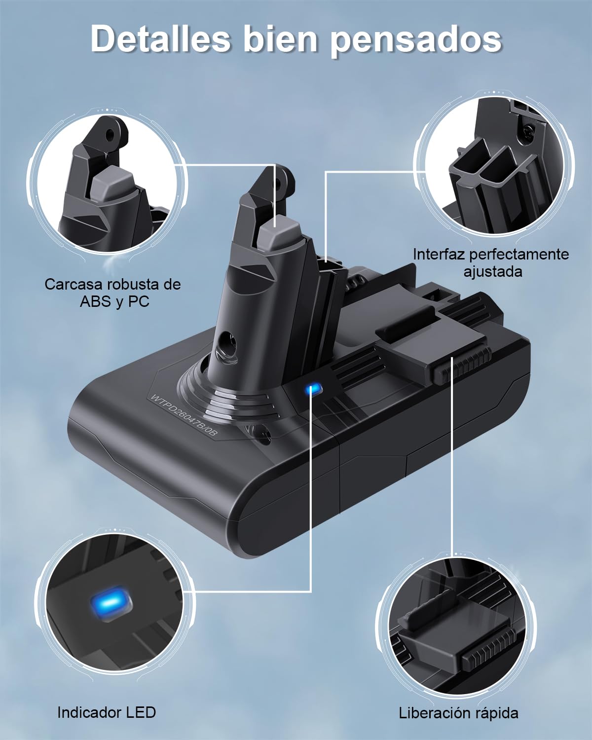 Waitley Batería 6000mAh para Dyson V6 Aspiradora | Compatible con Dyson V6 DC58/DC59/DC61/DC62/DC72/DC74 y SV03/SV05/SV06/SV07/SV09; batería Li-ion 6000mAh con protección