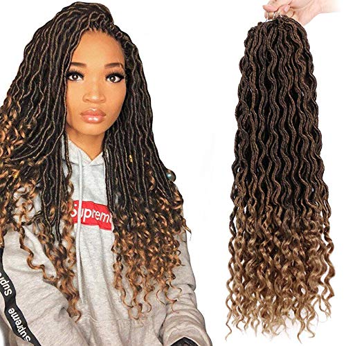 6 Packs/Lot Wavy Goddess Locs Curly Faux Locs Crochet Hair Soft Synthetic Braiding Hair Extensions With Curly Ends Dreadlocks Braids 24 Strands/Pack (20inch, 1B/27#)
