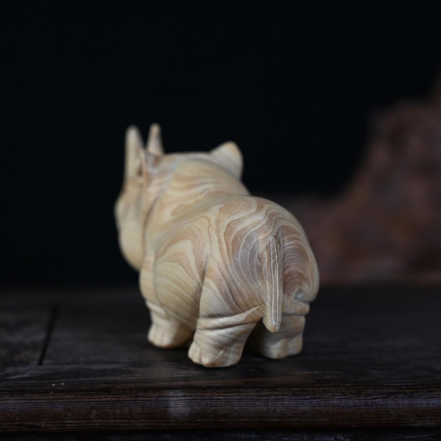 Unomor Boxwood Rhino Figurine Retro Desktop Statue Handheld Plaything image 4