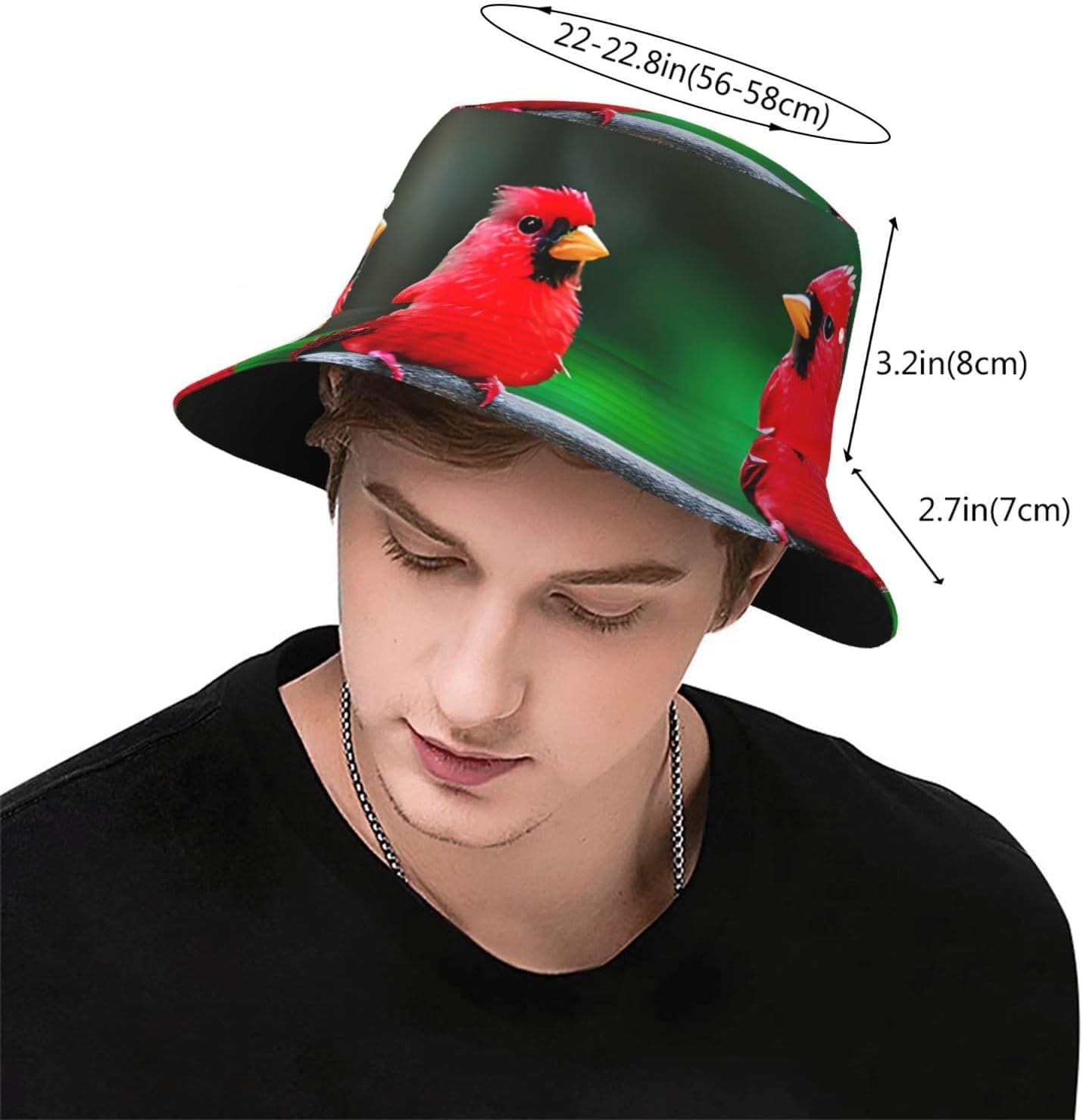Red Cute Birds Print Sun Hat Outdoor Fisherman Cap Summer Bucket Hat Beach for Men Women