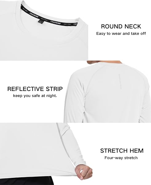 T-Shirts à Manches Longues Rashguard UPF 50+ Anti UV Homme T-Shirt de Sport Séchage Rapide Maillot de Bain Hauts T-Shirts de Pêche pour Hommes - 4