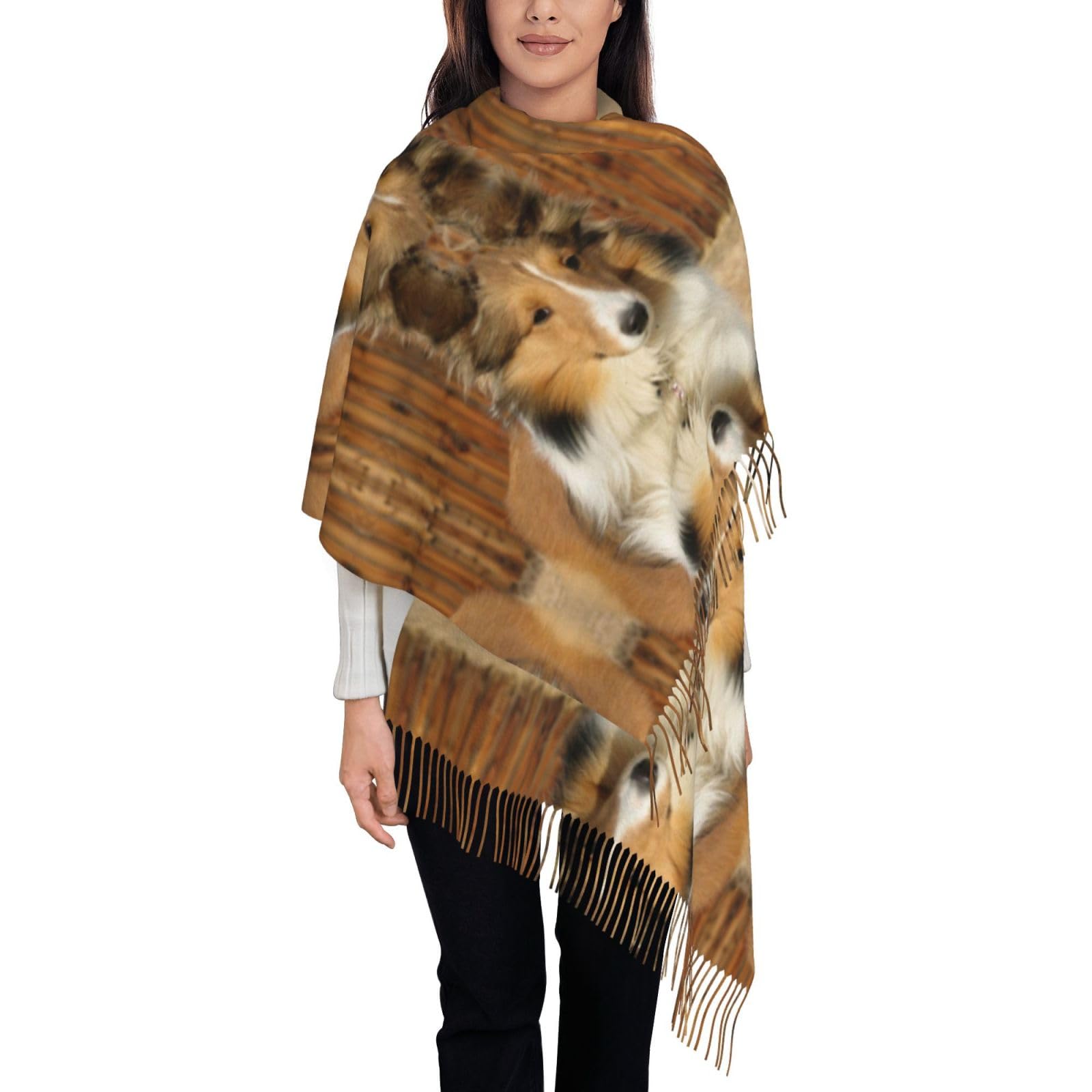 Hnnkloy Beautiful Sheltie Breed Dog,Women's Large Fashion Imitation Cashmere Scarf, Lightweight Tassel Shawl 197x72 cm