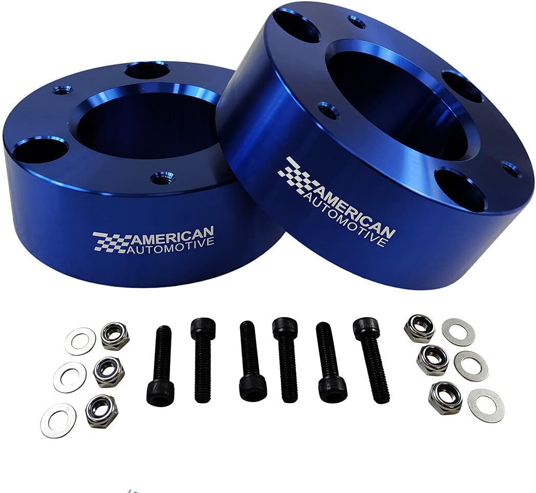 American Automotive Full Lift Kit Compatible Compatible 2007+ Silverado & Sierra 1500 3" Front Lift Strut Spacers + 3" Rear Lift Blocks + Square Bend U-Bolts 2WD 4WD (Blue)
