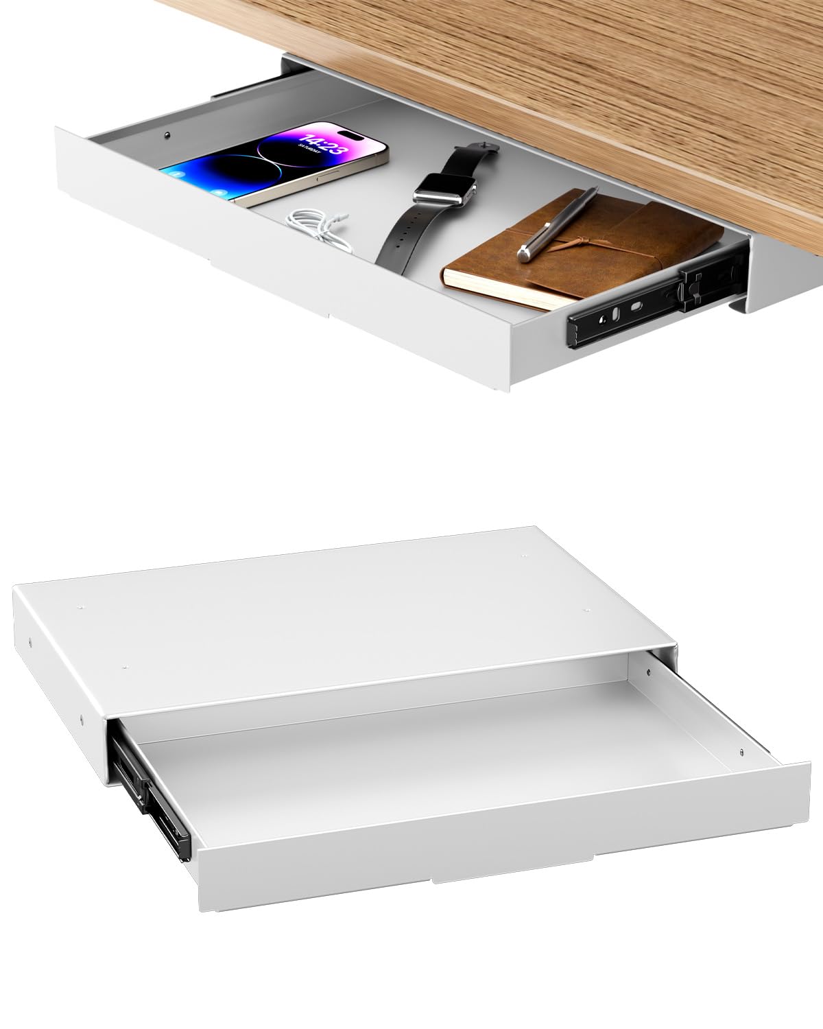 Rangement sous bureau coulissant 375 mm blanc PUTORSEN pour grand tiroir assis-debout