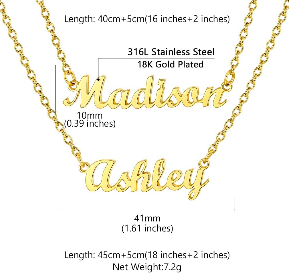 Custom4U Layered Name Necklace Personalized Custom Name Necklaces Silver/Gold/Rose Gold Nameplate Choker Chain Customized Gifts for Women Her (Gift Box)