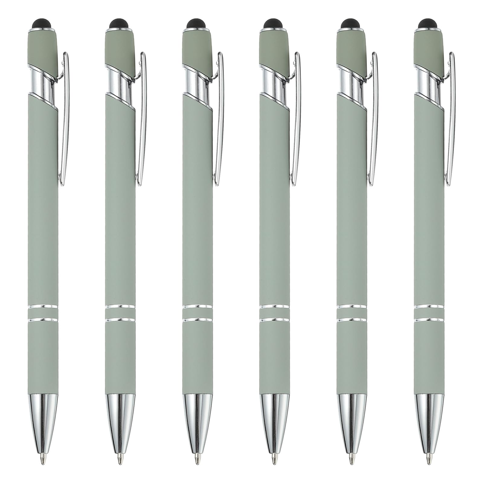 PATIKIL Ballpoint Pen with Stylus Tip, 6Pcs 2 in 1 Metal Pen Black Ink 1.0mm Medium Point Stylus Pen for Touch Screens Style 3, Light Green