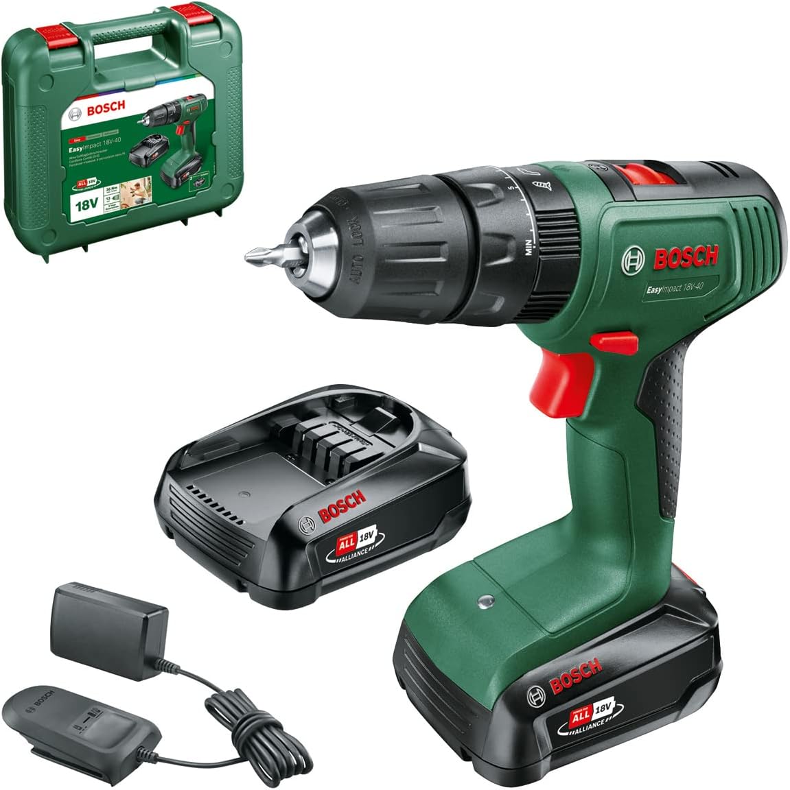 Bosch Home and Garden Cordless Combi Drill PSB 1800 LI2 (2 x 18 volt
