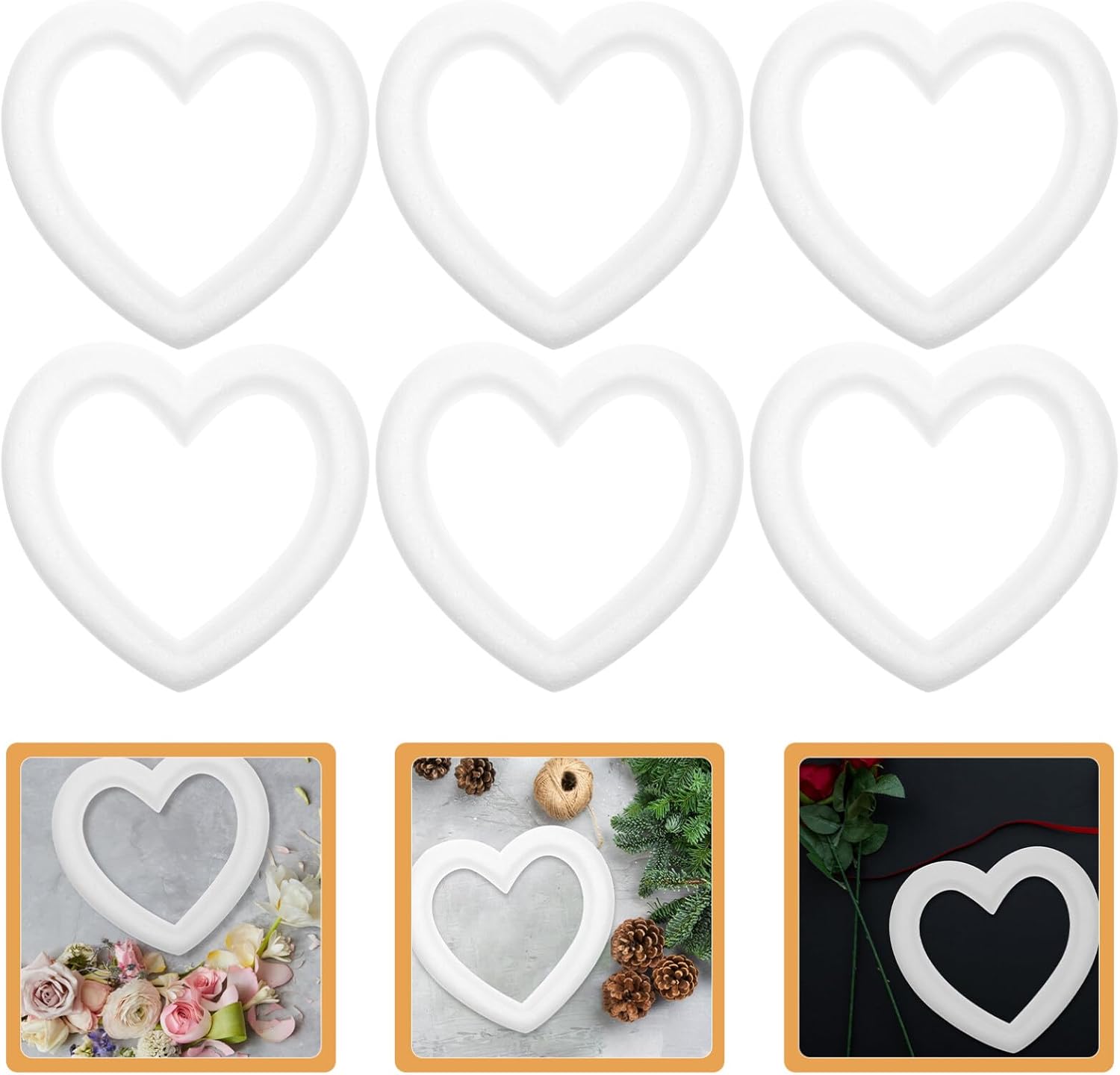 6pcs Heart Shaped Wreath Frame Foam Floral Wreath Foam Foam Wreath Forms Heart Craft Modeling Polystyrene Wreath Ring for Valentines Day Decorations