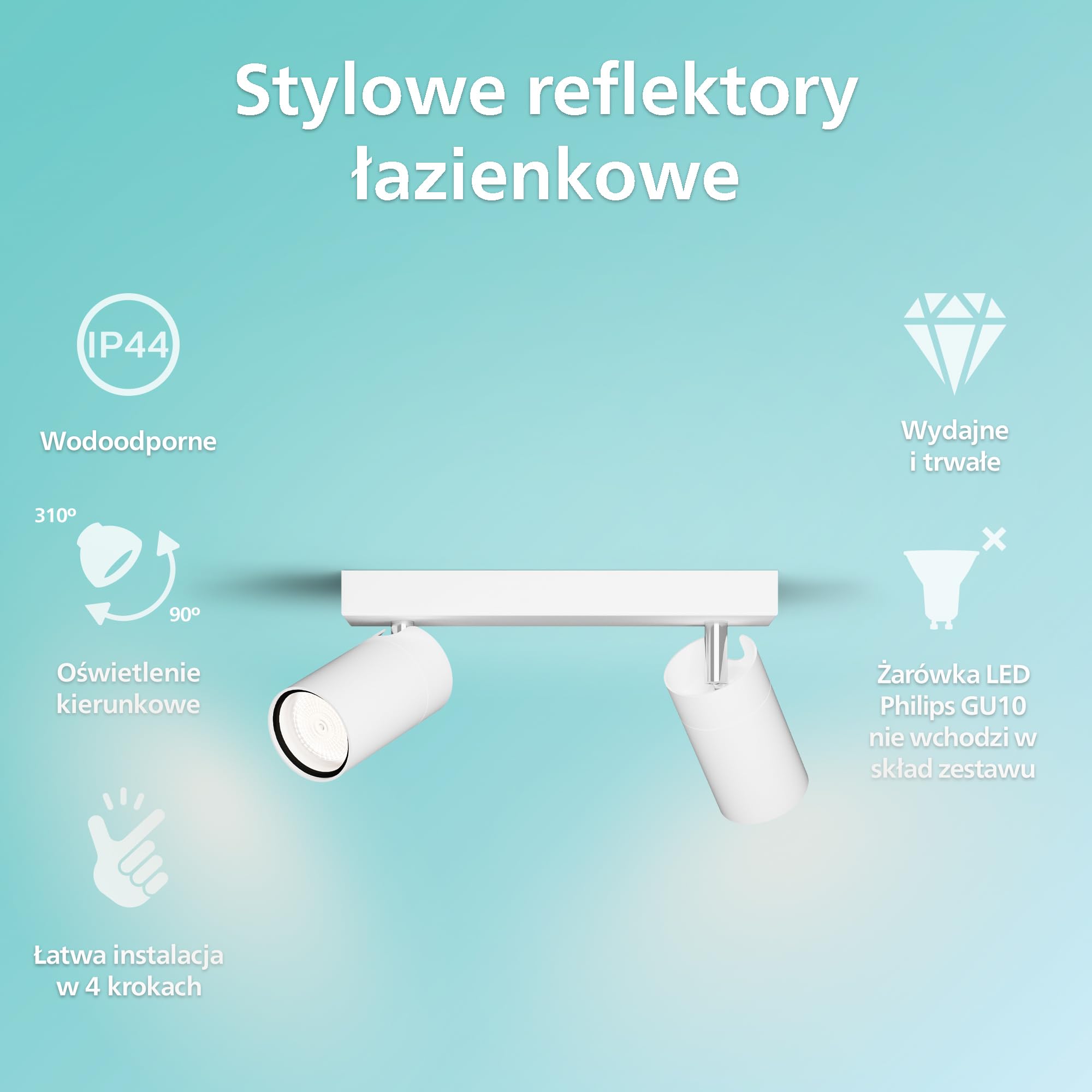 Philips LED Podwójny reflektor punktowy Idris, biały, IP44, wodoodporny, żarówki GU10 nie wchodzą w skład zestawu