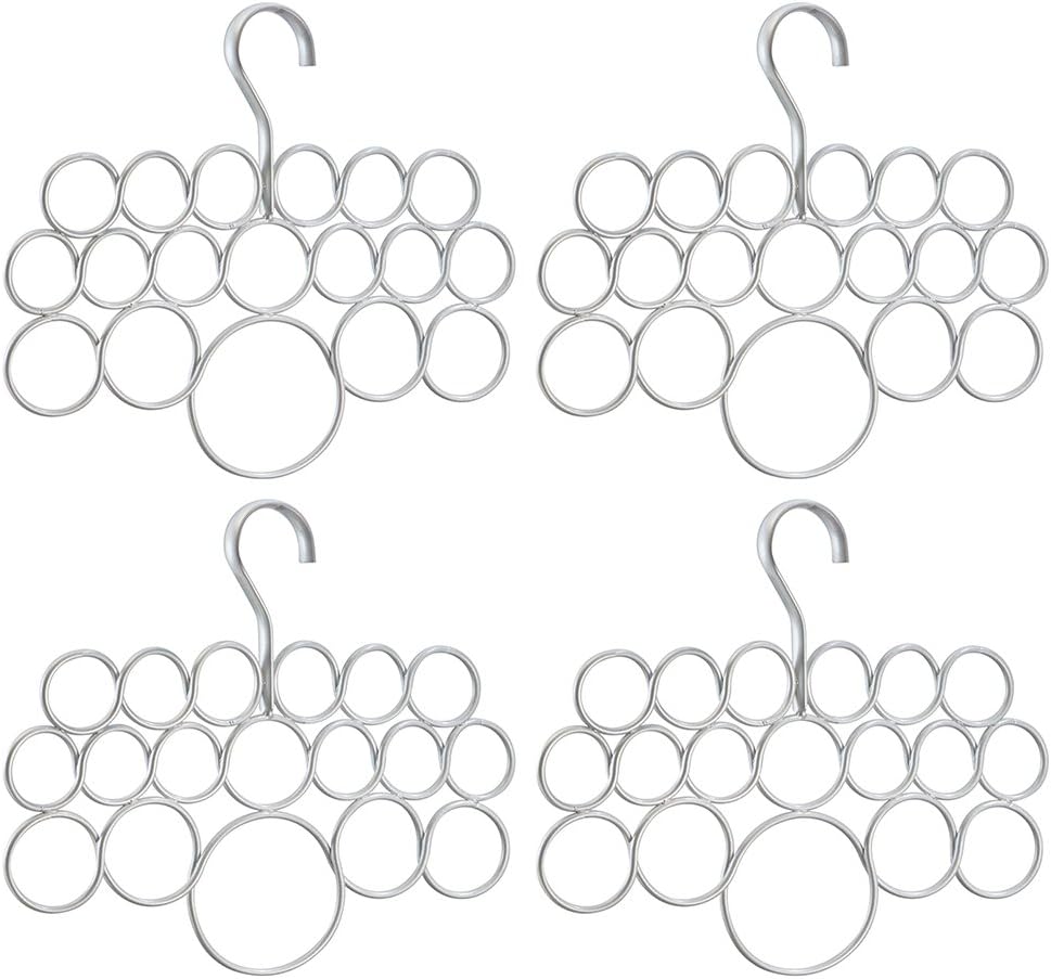 InterDesign Axis Scarf Hanger - Storage Organizer Rack for Scarves, Neck Ties, Belts, Shawls, Pashminas and Accessories - 18 Loops, Pearl Silver, Set of 4