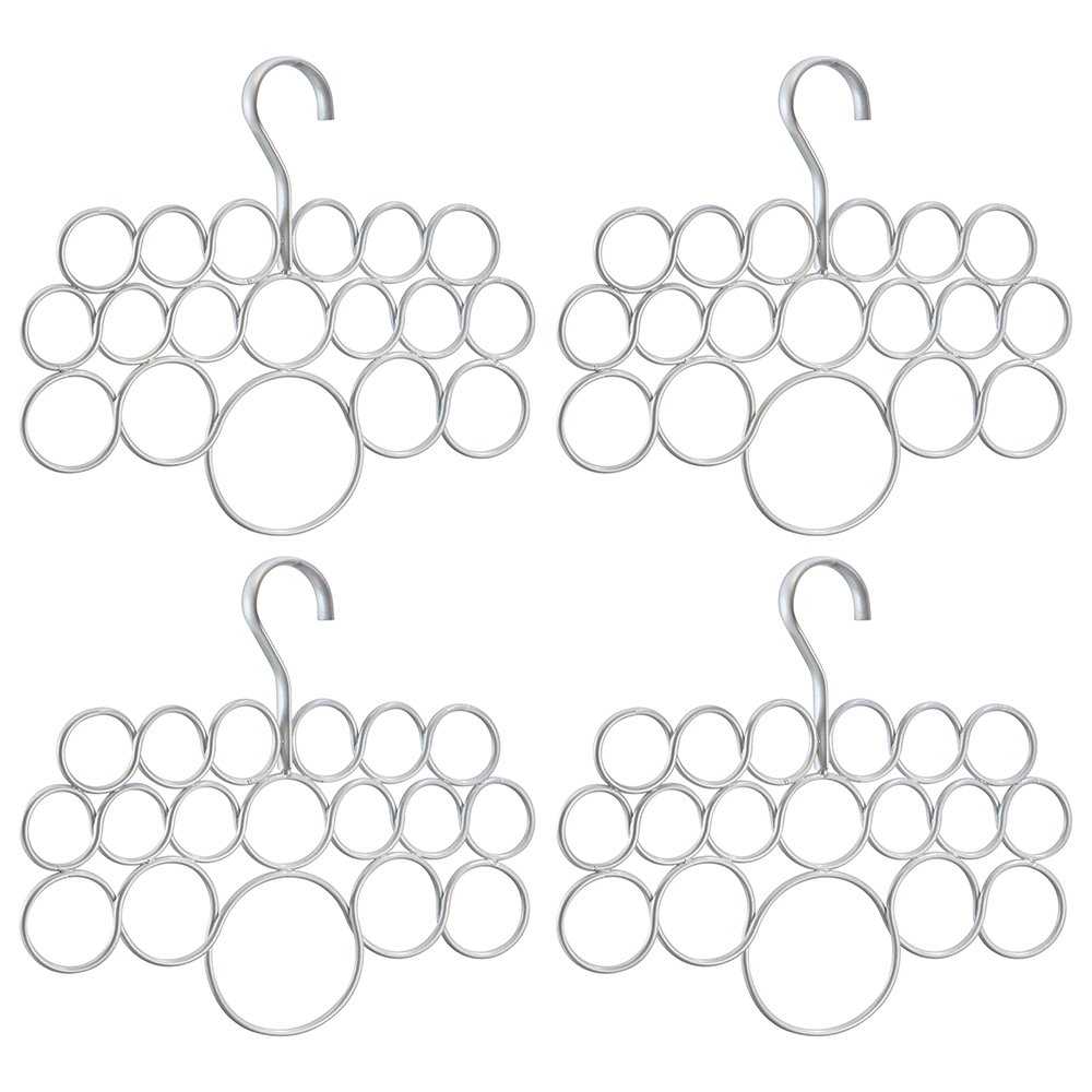 InterDesign Axis Scarf Hanger - Storage Organizer Rack for Scarves, Neck Ties, Belts, Shawls, Pashminas and Accessories - 18 Loops, Pearl Silver, Set of 4