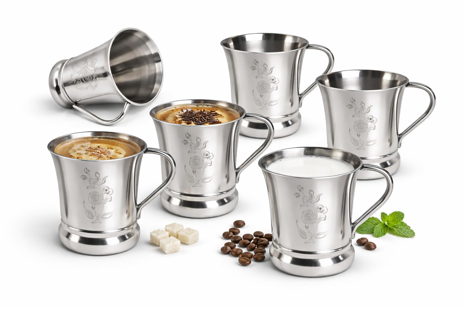 Stainless Steel Tea/Coffee/Chai/Milk Cup Set of 6 (Laser Finished,200 ML) for Kitchen Home Hotel Restaurant | Mirror Finish Drinking Cups | Reusable Steel Glass Set-image-37