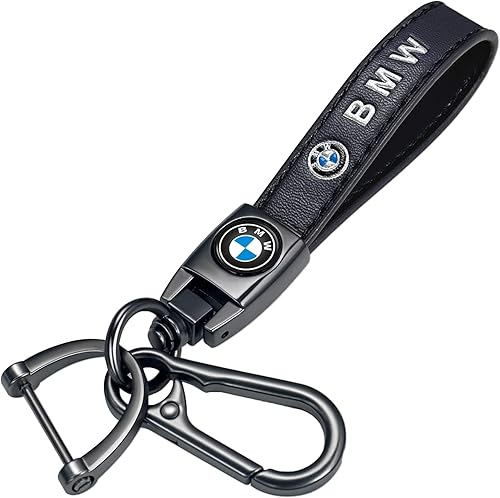 Llavero de cuero genuino para BMW Series, llavero llavero accesorios regalo familiar (negro)