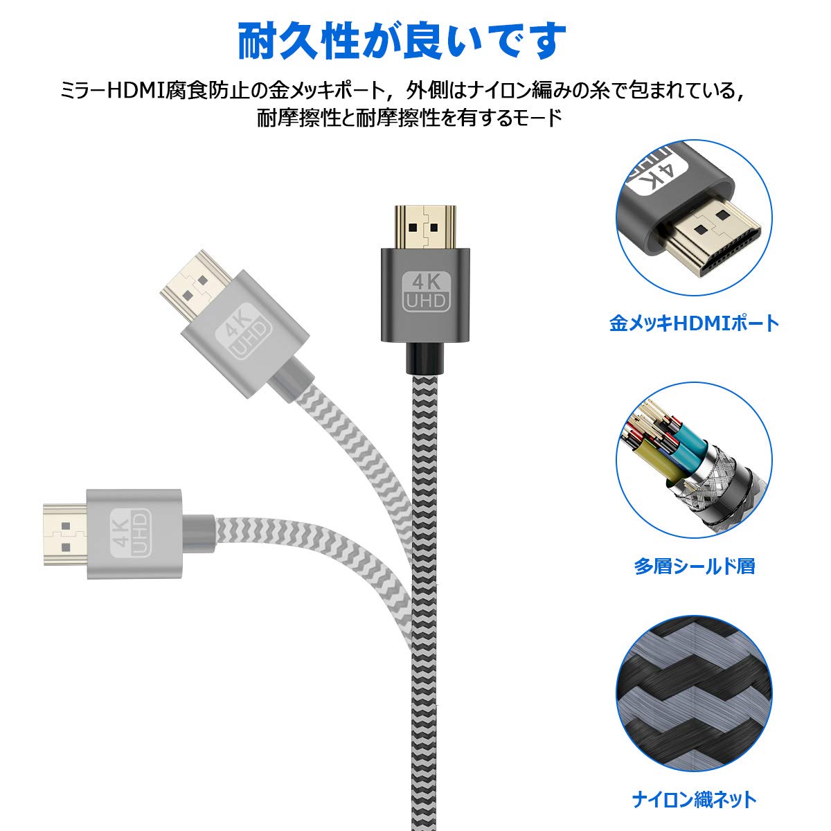 Amazon | HDMI ケーブル 2m 4K @60Hz解像度3840x2160 HDMI 2.0 Cable