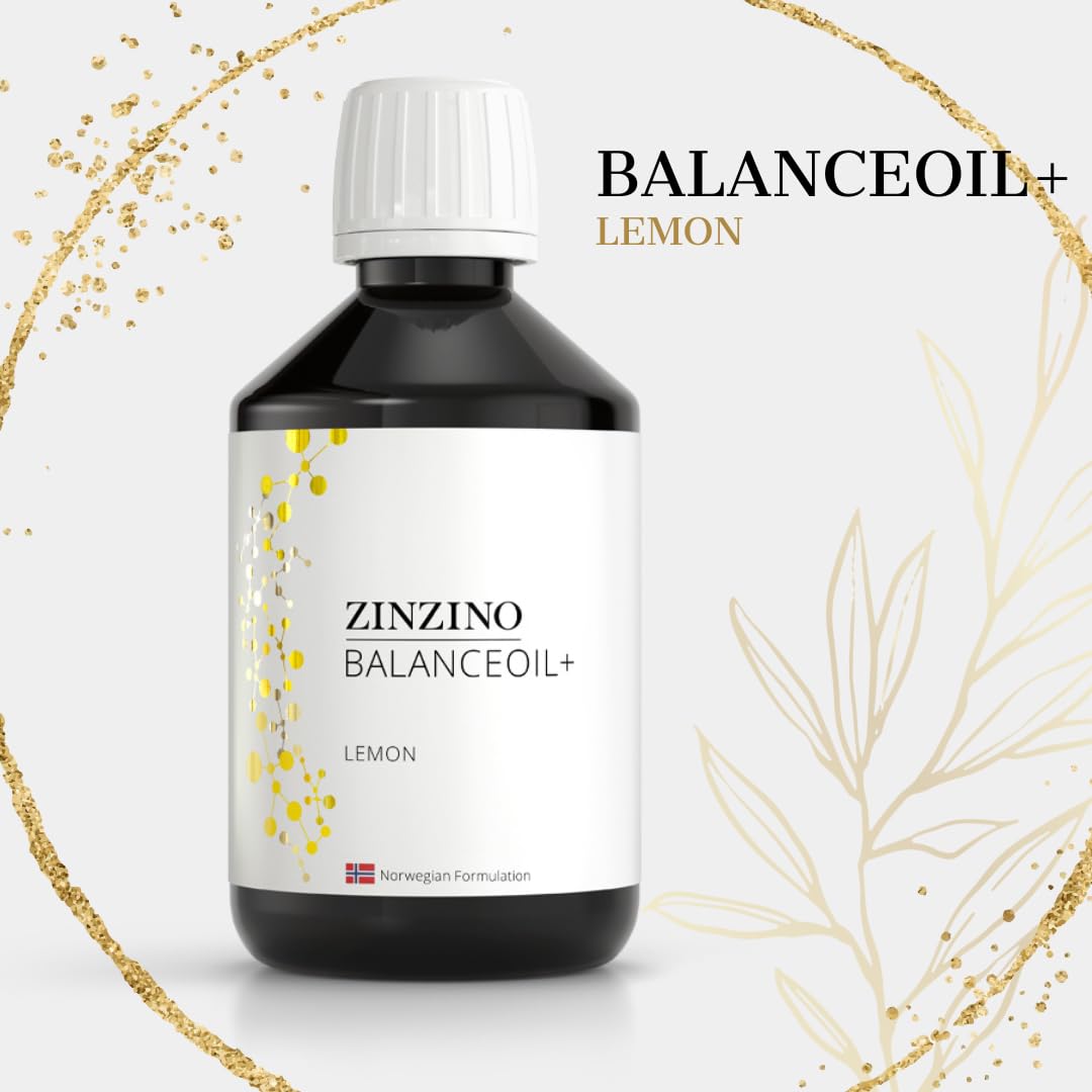 ZinZino BalanceOil+ Olej rybny z Omega-3 2478 mg, Omega-9, Witamina D3, Tokoferol, DHA, EPA z oliwą z oliwek o smaku cytrynowym, 300 ml