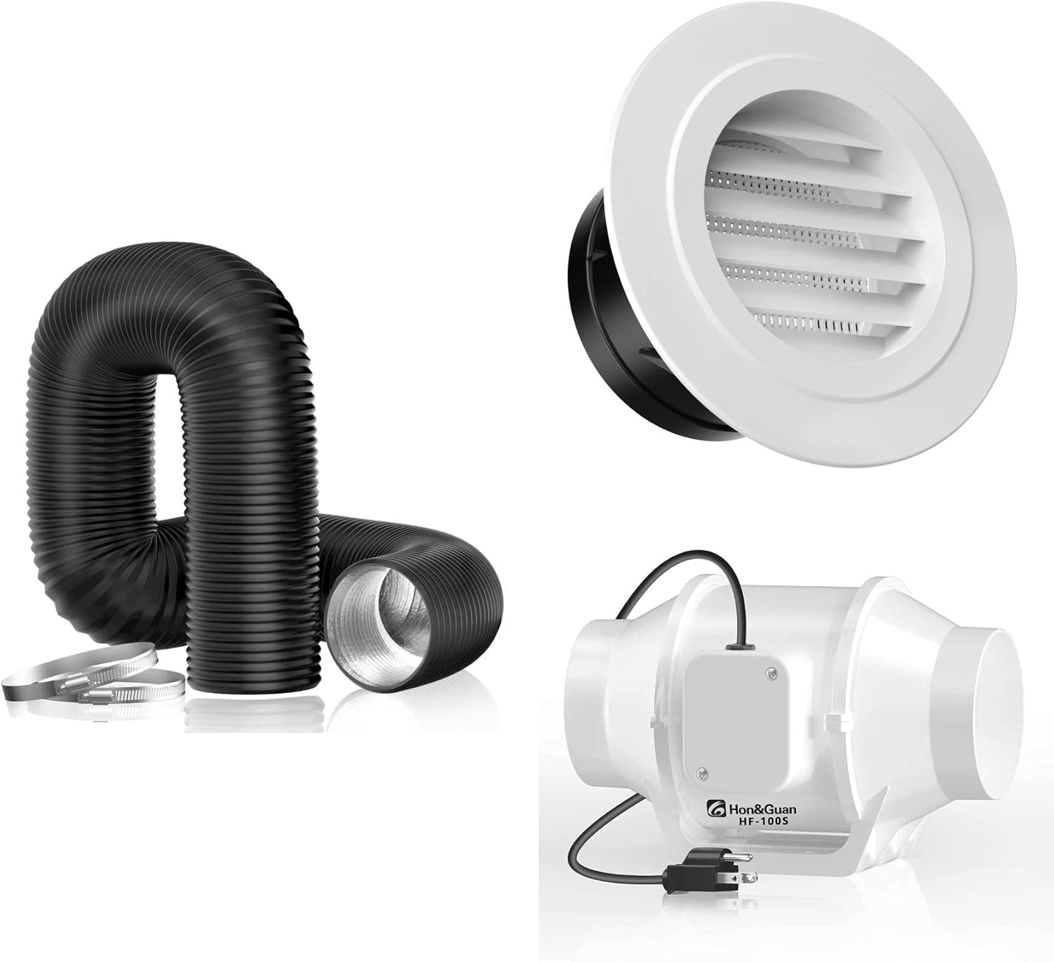 Hon&Guan 4" x 8FT Aluminum Foil Flexible Duct with 2 Clamps and High