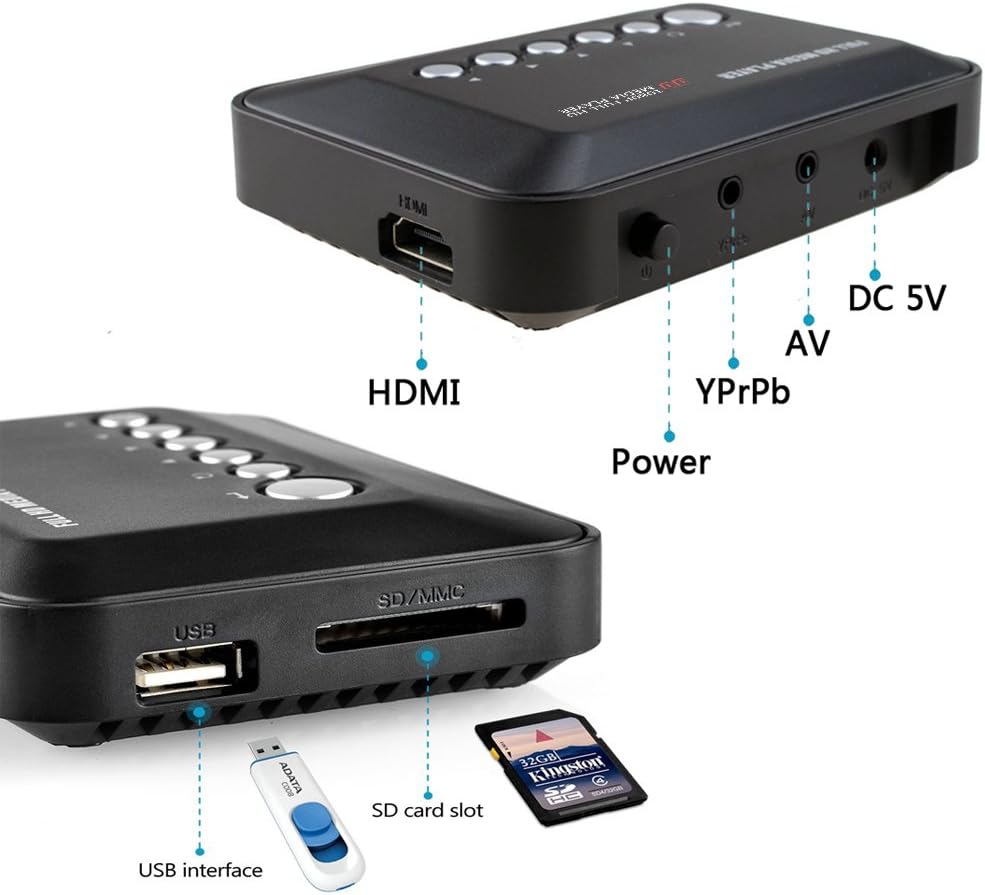 UVIA® 1080P Full HD Multi TV Media Player HDMI Video Player with YPbPr USB 2.0 SD and HDMI Ports MP3 AVI RMVB MPEG Advertising Player with Remote Control