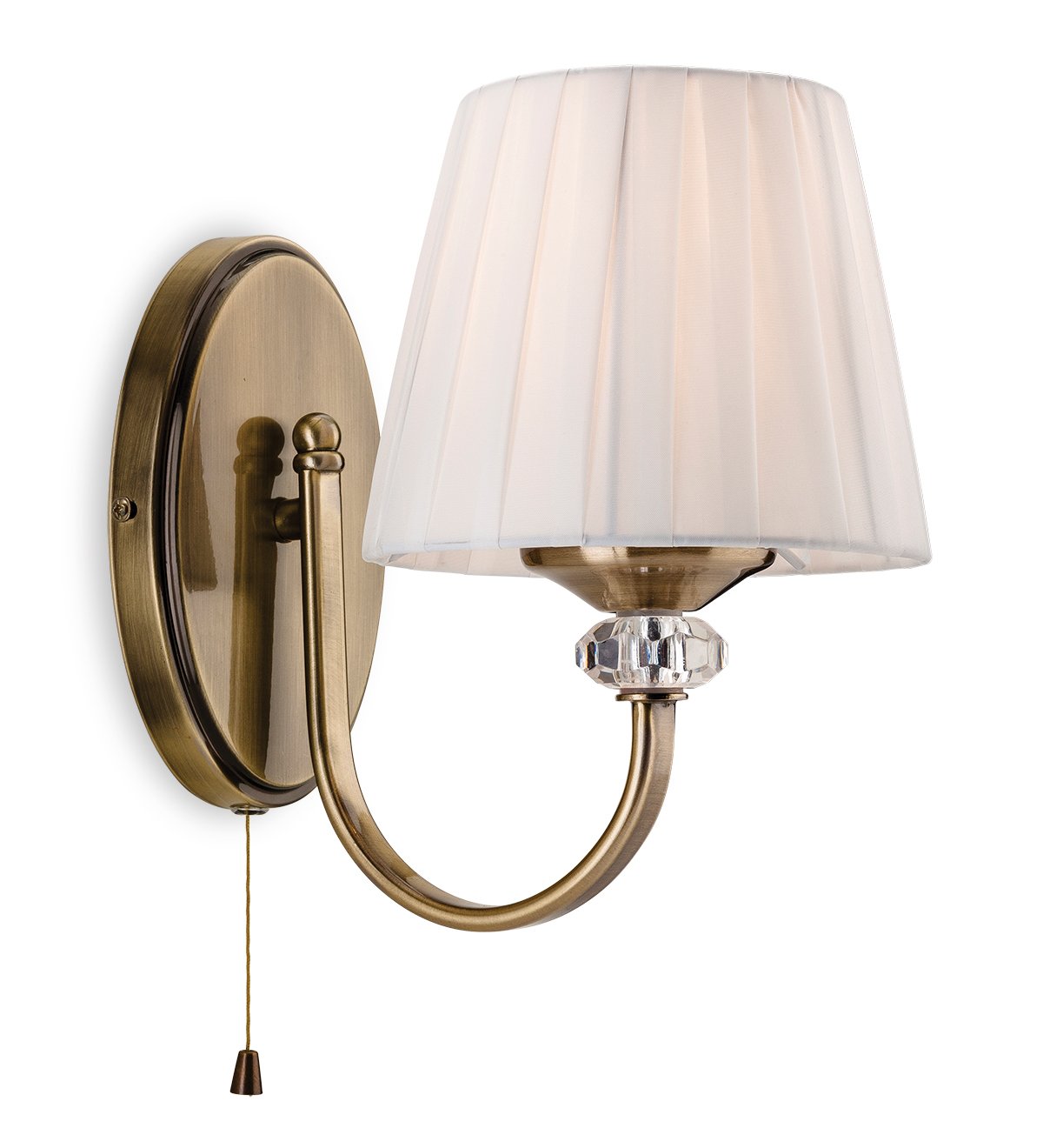 Firstlight Antique Brass With Pleated Cream Shade Switched Langham Single Wall Lamp,