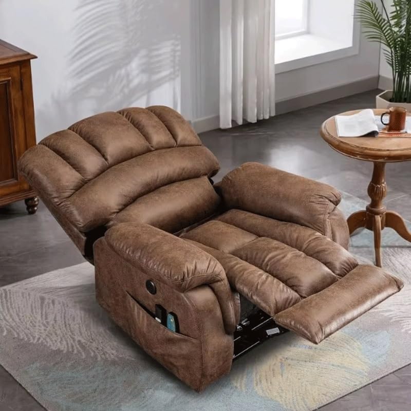 Dual Motor Electric Lift Recliner Chair Large Elderly Genuine Leather Recliner Sofa with Massage Heated 2 Side Pockets Home Theater Reclining Sofa Single Seat for Living Room