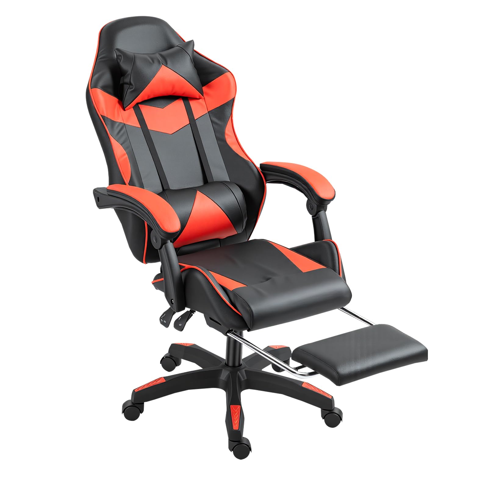 Panana Gaming Chair Racing Gas Lift Swivel High Back Ergonomic Chair with Lumbar Support & Footrest (Red)