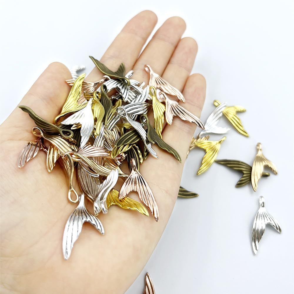 vokoko 60Pcs Fish Tail Charms Mermaid Tail Shaped Pendants Metal Fishtail Charms for Jewelry Making Earrings Necklace Bracelet Keychain DIY Craft - Image 7