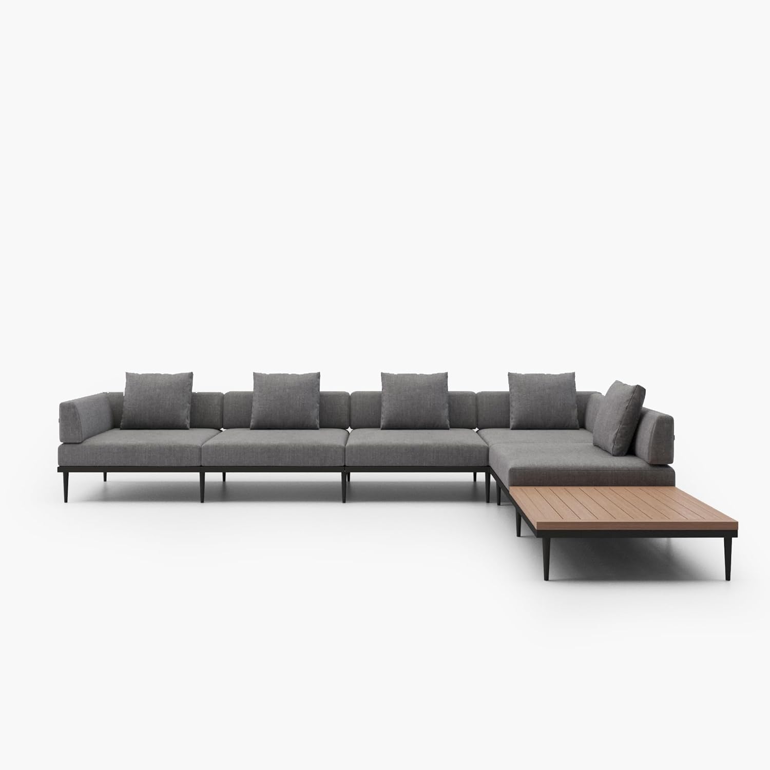 Acanva Modular Outdoor Patio Sectional Sofa, All-Weather Free Combination L-Shaped Balcony Couch, Grey, 5 Seater + 1 Coffee Table