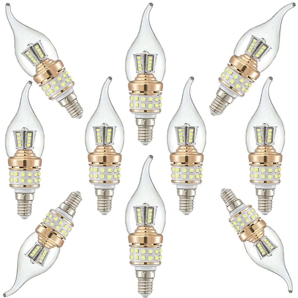 Lot de 10 ampoules LED E14 petite ampoule à vis 8W ZHIYUE Froid 6000K, 800lm lumière Non Dimmable luxe moderne lustre ampoule forme de flamme AC 240 V, petite vis Edison SES LED lampe de maïs