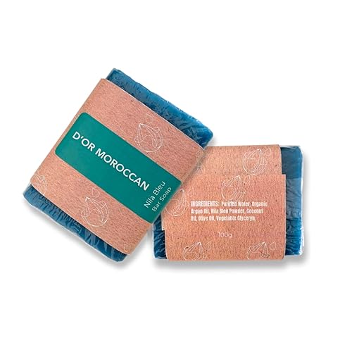 Miniatura 2 de D'OR MOROCCAN Jabón de barra artesanal marroquí aceite de argán, tuna y nila blau. Prensado en frío, ingredientes naturales, sin perfume. (Nila Bleu)