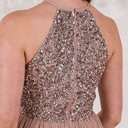 Maya Deluxe Damen Brautjungfer Maxikleid Neckholder Pailletten verziert Abschlussball Abschlussfeier Hochzeit, Taupe Blush, 44 EU (16 UK) 5