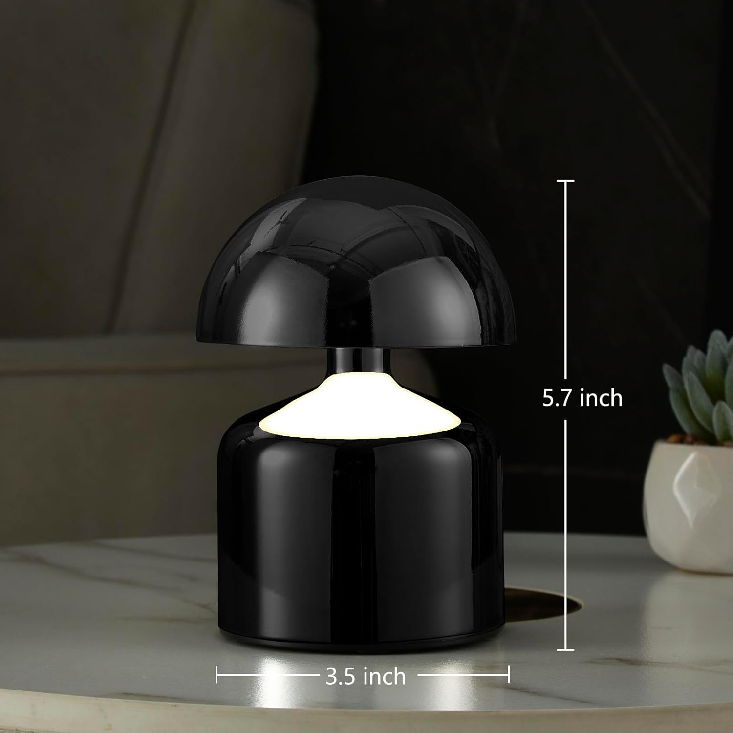 SAIWEYA Modern Cordless Mushroom Small Table Lamp Touch LED Lamps, 3-Way Dimmable Bedside Nightstand Lamp Mini Rechargeable Night Light for Bedroom, Living Room