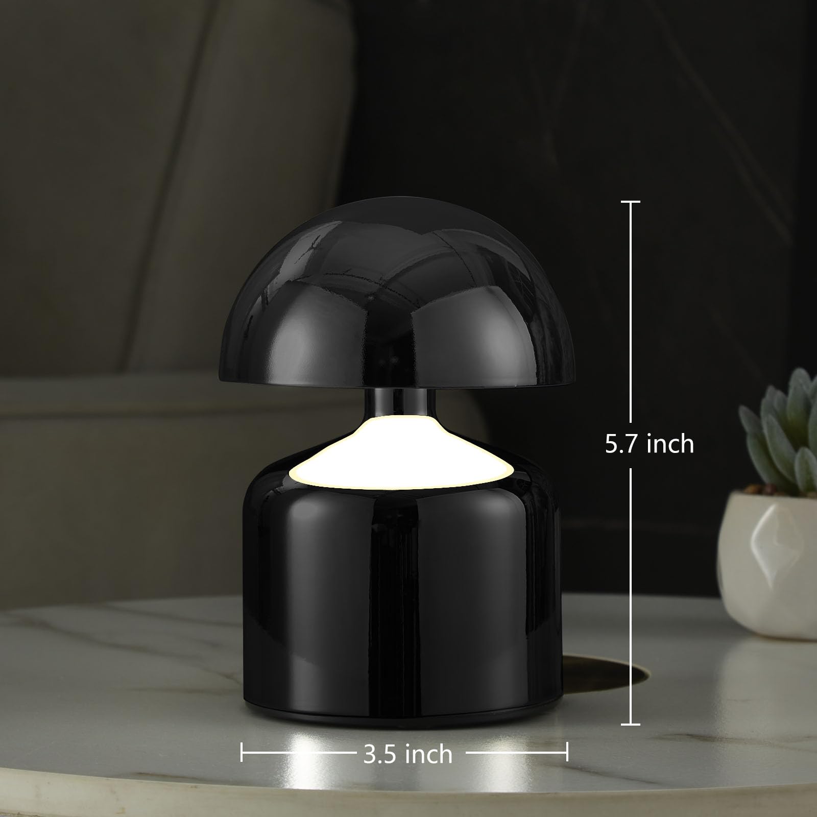 SAIWEYA Moderne schnurlose Pilz-Tischlampe, dimmbare Touch-Batterie | 3-Wege-Dimmbar, Mini Wiederaufladbare LED-Schreibtischlampe, Nachtlicht, Nachttischlampen für Schlafzimmer, Wohnzimmer