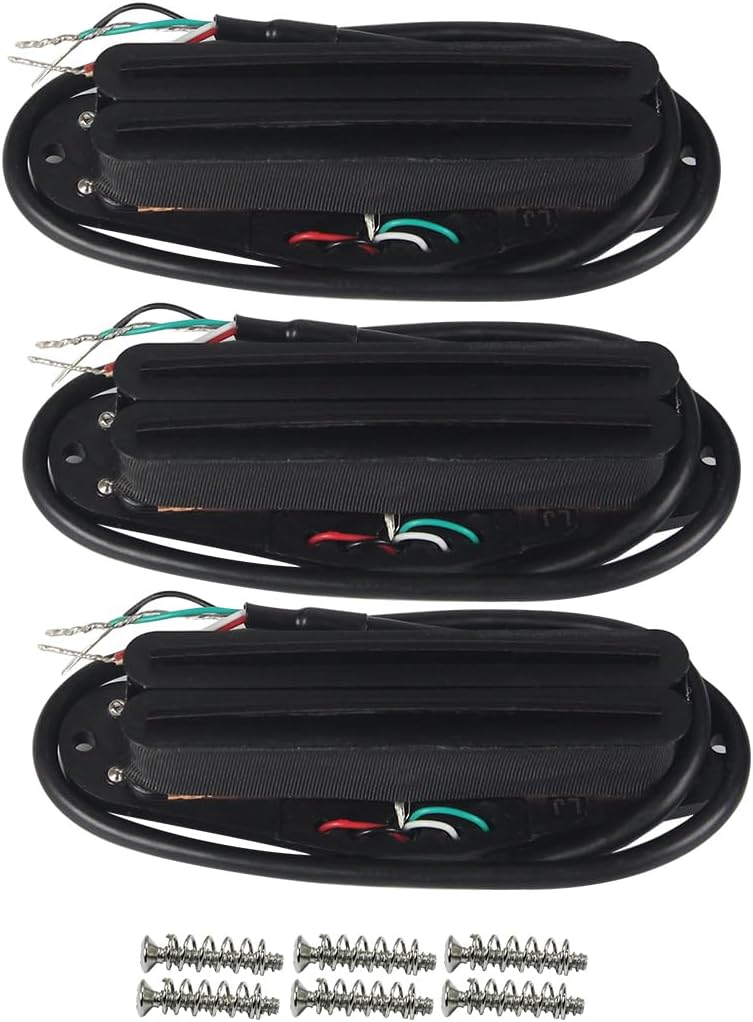 Ceramic Hot Rail Single Coil Size Humbucker Pickup Set Neck/Mid/Bridge Pickups for Strat Style Electric Guitar All Black