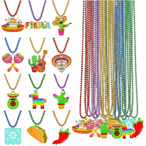 GotGala 24Pcs Cinco de Mayo Party Favors Fiesta Necklaces Beads Mexican for Mexican Theme Bachelorette Carnivals Event Taco Tuesday Birthday Party Supplies