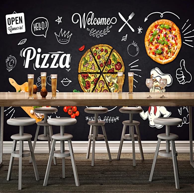 Papier peint photo noir pizza chic décor panoramique 3D