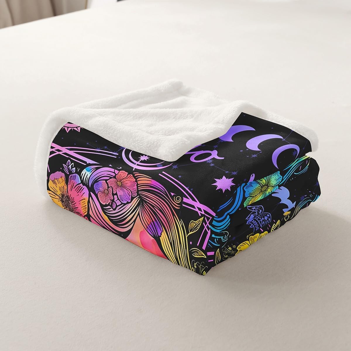Manfei Virgo Throw Blanket 12 Constellations Zodiac Blanket for Couch Sofa, Trippy Astrology Bed Blanket for Kids Boys Girls Room Decor, Soft and Breathable Fleece Blanket(90 x 90 Inches)